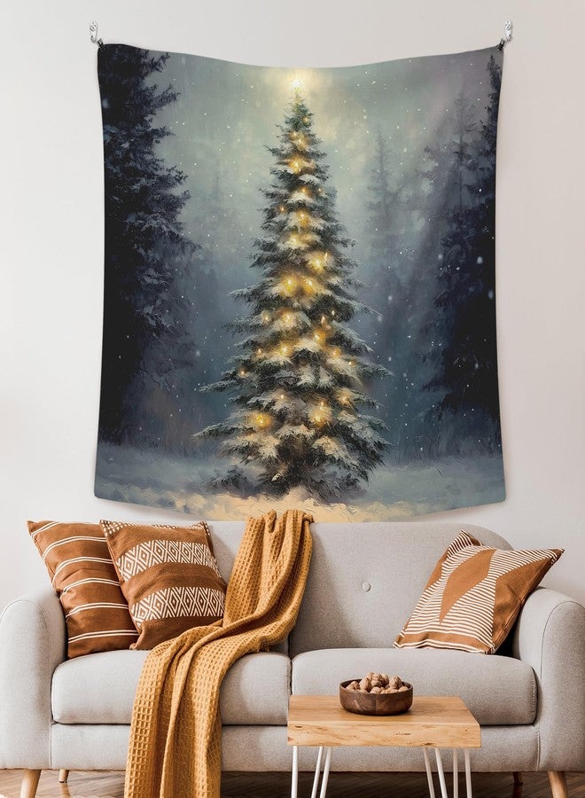 XLDLIOO Winter Christmas Tree Wall Tapestry, Moody Winter Xmas Wall Tapestry Hanging for Bedroom, Country Farmhouse Christmas Tree Holiday Tapestries Decor Art for Home Living Room 50x60in - Image 2